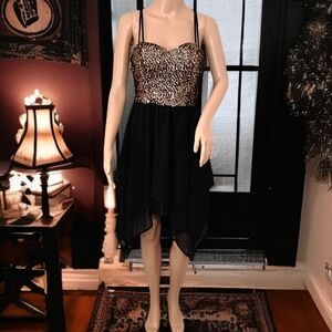 Y2K Babydoll Dress M Sheer Asymmetric Whimsigoth Fairy Grunge Sparkly Sequins